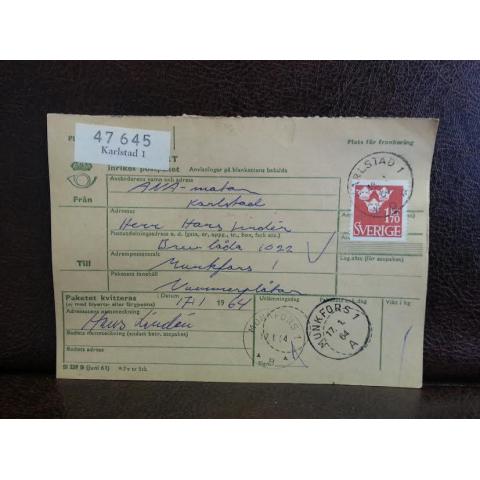 Frimärken  på adresskort - stämplat 1964 - Karlstad 1 - Munkfors 1