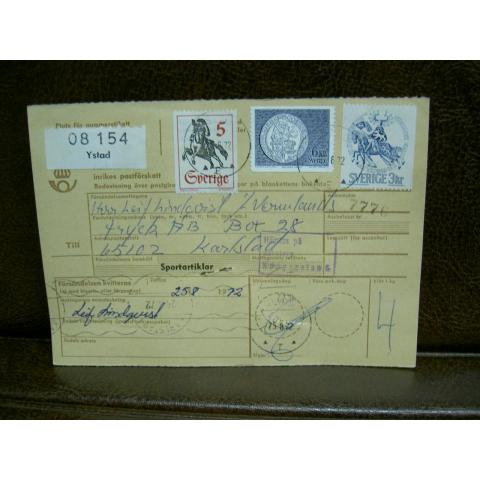 Paketavi med stämplade frimärken - 1972 - Ystad till Karlstad 1