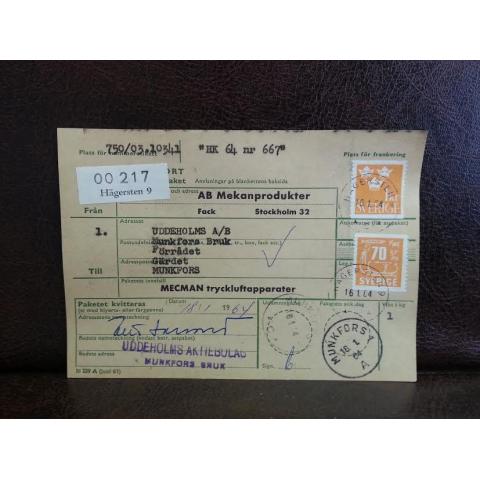 Frimärken  på adresskort - stämplat 1964 - Hägersten 9 - Munkfors 