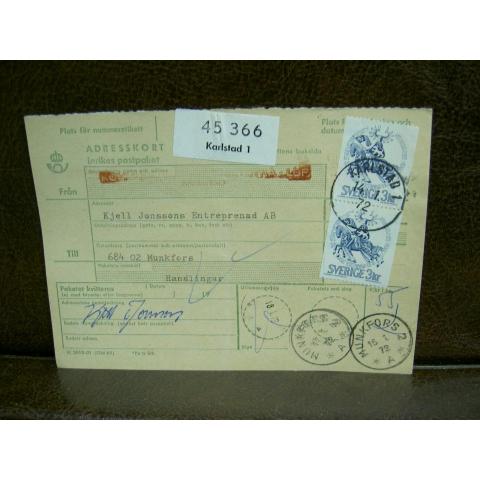 Paketavi med stämplade frimärken - 1972 - Karlstad 1 till Munkfors 2