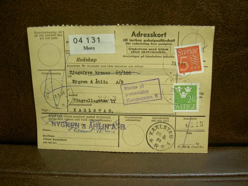 Paketavi med stämplade frimärken - 1964 - Mora till Munkfors