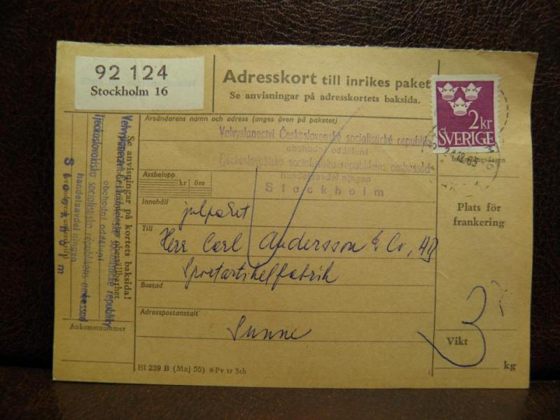 Frimärken på adresskort - stämplat 1963 - Stockholm 16 - Sunne