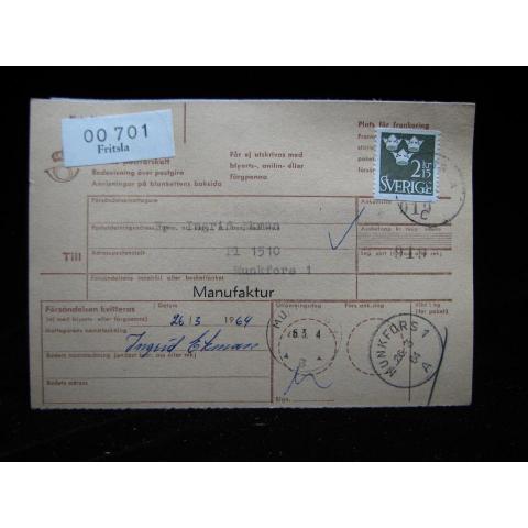 Adresskort med stämplat frimärke - 1964 - Fritsla till Munkfors
