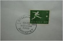 Brev med fin stämpel 1963  på frimärke Vm fotboll 1958