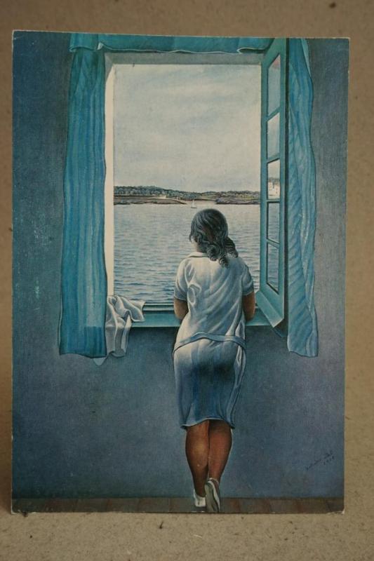 Salvador Dali Girl at the Window Oskrivet kort av fin konst