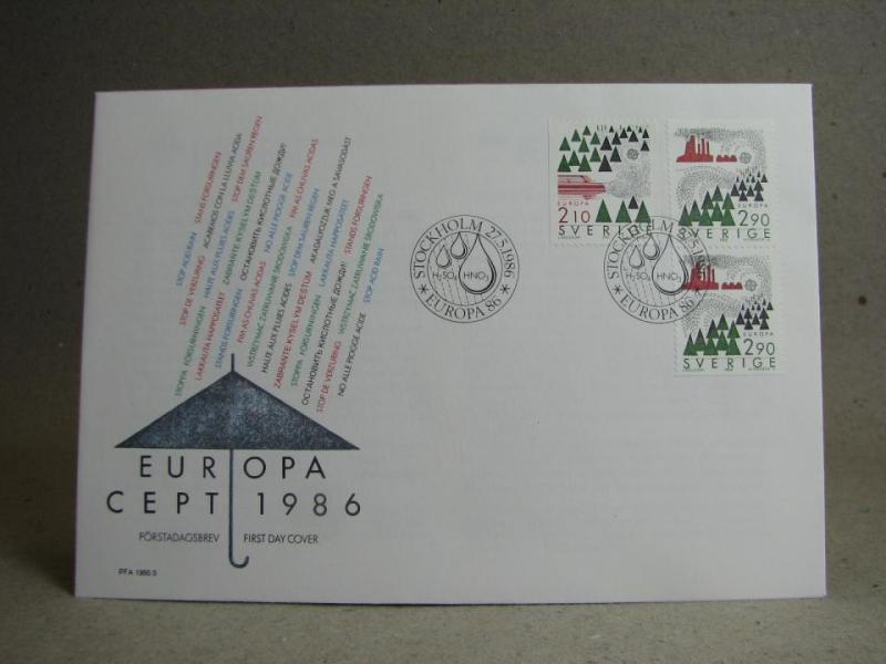 FDC Vinjett   27/5 1986 Europa cept 86 / Fina Stämplar och 3 frimärken