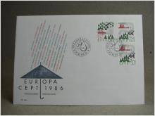 FDC Vinjett   27/5 1986 Europa cept 86 / Fina Stämplar och 3 frimärken