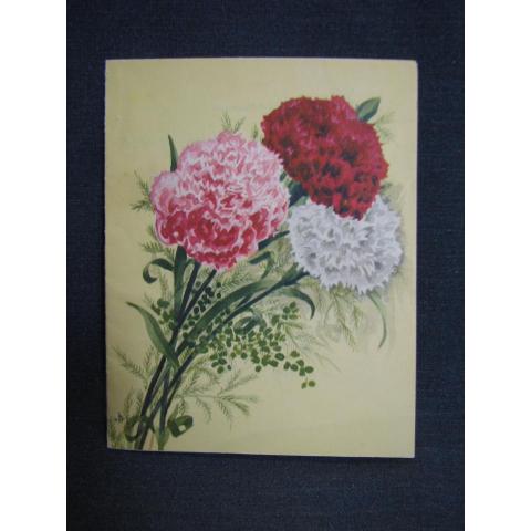 Gratulationskort dubbelvikt 3 dimensionell bild bukett röda, rosa, gula och vita blommor