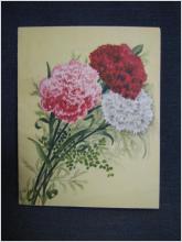 Gratulationskort dubbelvikt 3 dimensionell bild bukett röda, rosa, gula och vita blommor
