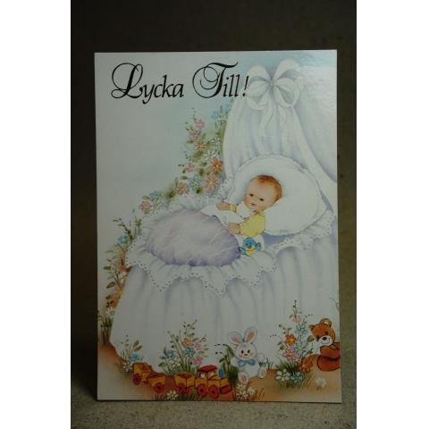 Baby - Lycka Till - oskrivet äldre vykort med söt baby