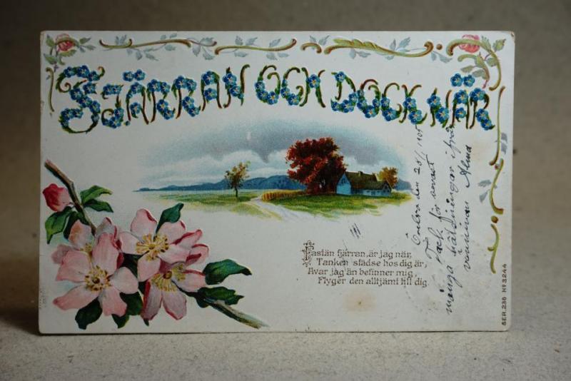 Fjärran och Dock När - Vackra blommor - ANTIKT brevkort - skrivet och fint stämplat 1905 Örebro