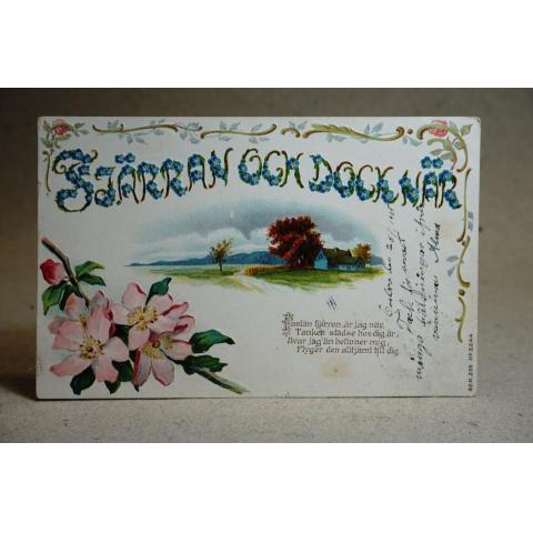Fjärran och Dock När - Vackra blommor - ANTIKT brevkort - skrivet och fint stämplat 1905 Örebro