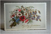 Vackra blommor med guldförgyllning - Gammalt vykort 1958