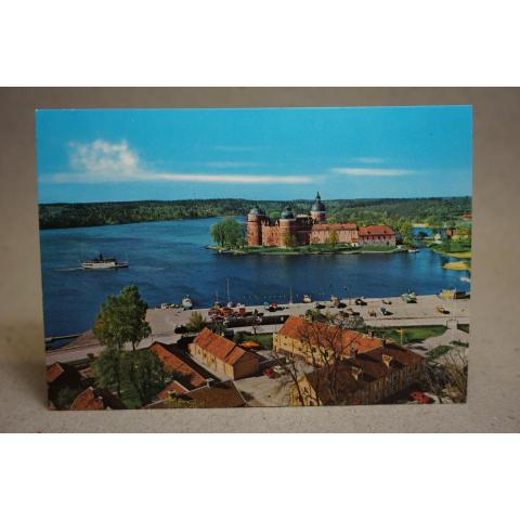 Vy Mariefred Gripsholms slott och s/s Mariefred - oskrivet äldre vykort 