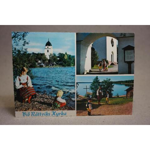 Rättvik kyrka folkliv  Dalarna  - skrivet äldre vykort 1977