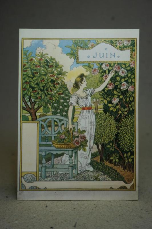 Juni Gammalt dubbelvikt fint kort av Eugéne Grasset La Belle Jardiniére Oskrivet