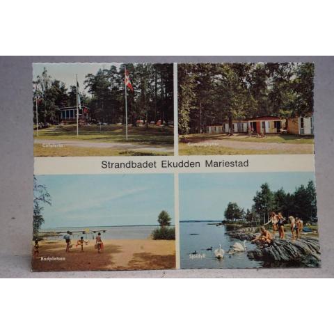 Strandbadet Ekudden Mariestad 45 öres ostämplat frimärke Västergötland skrivet äldre vykort