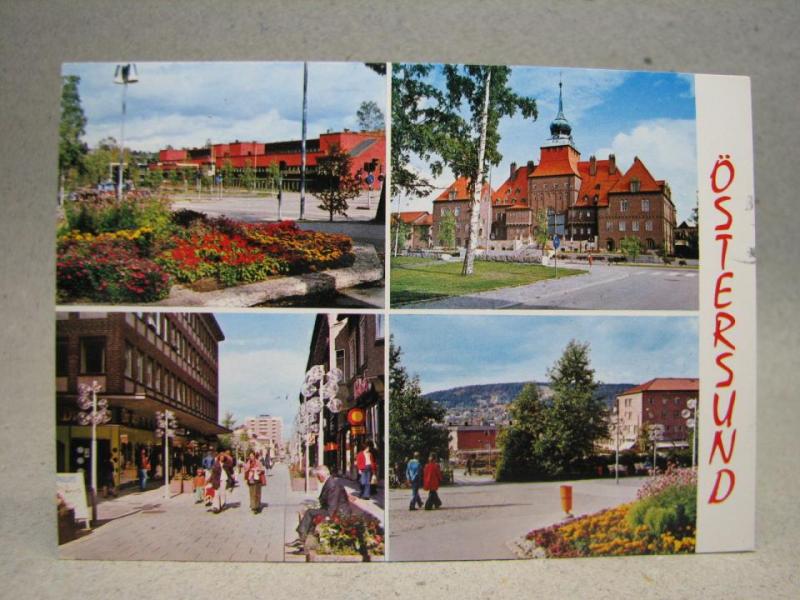Folkliv Gatuvyer Östersund 1977 Jämtland skrivet äldre vykort