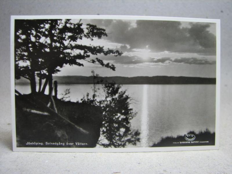 Jönköping Solnedgång över vättern 1946 Småland skrivet gammalt vykort