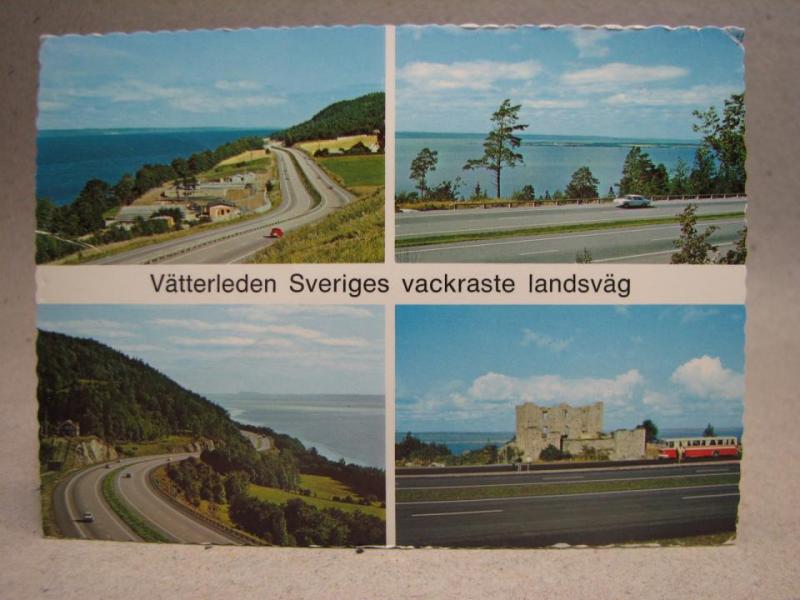 Bilar på Sveriges vackraste landsväg Vätterleden Gränna Småland Oskrivet äldre vykort