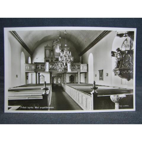 Gammalt Vykort oskrivet Frösö kyrka med orgelläktaren