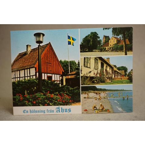 Bad samt vyer från Åhus 1983 Skrivet äldre vykort