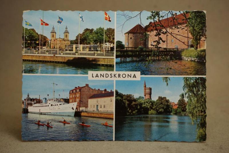Fartyg Kanoter samt vyer från Landskrona Oskrivet äldre vykort