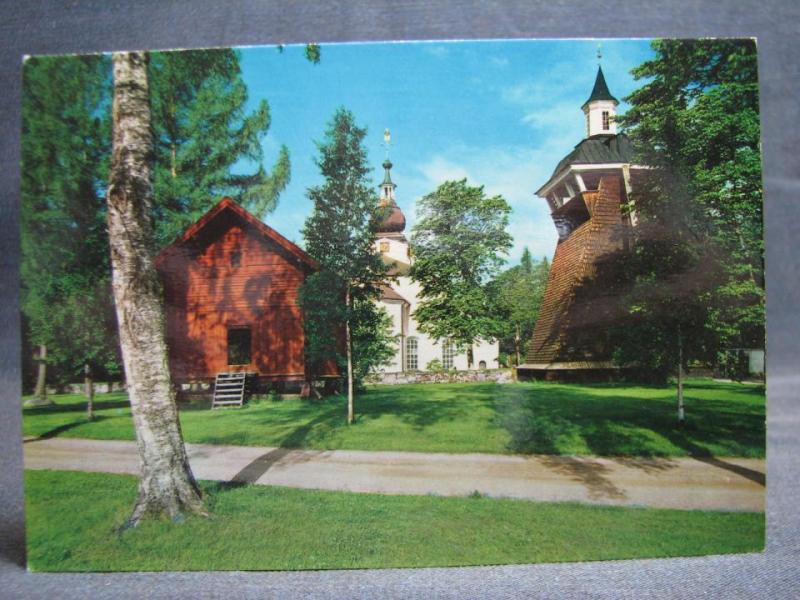 Vykort oskrivet Leksand kyrka Dalarna