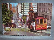 Vykort USA San Francisco med bilar och spårvagnar