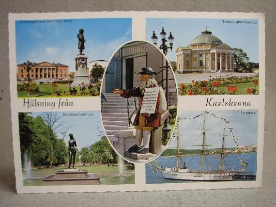 Äldre vykort flerbild Fartyg med mera Karlskrona Blekinge