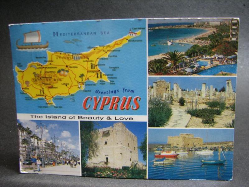Vykort Cyprus Flerbildskort med bl.a. båtar