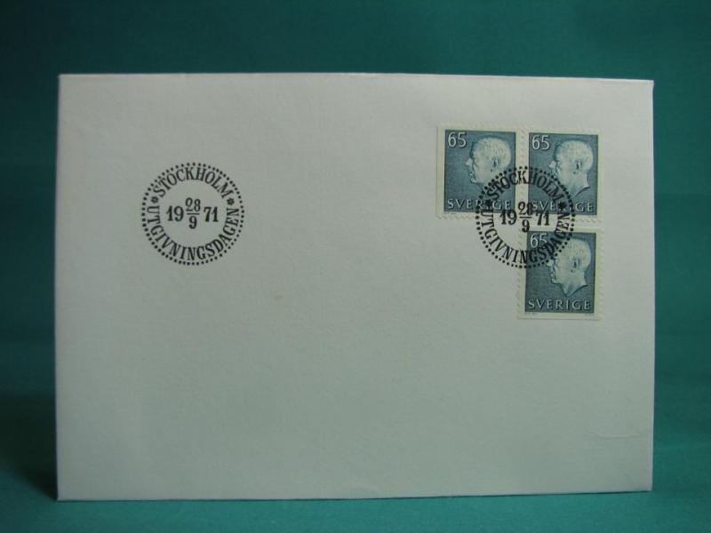 Gustaf VI Adolf  28/9 1971 - FDC med Fint stämplade frimärken