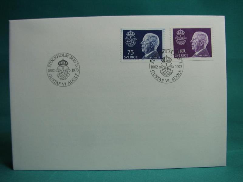 Gustaf VI Adolf 24/10  1973  - FDC med Fint stämplade frimärken