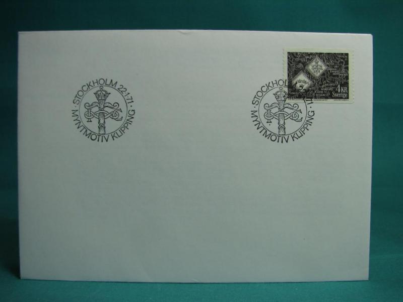 Myntmotiv Klipping 22/1 1971 - FDC med Fint stämplat frimärke