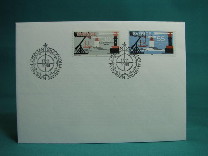 Fyrväsen 300 år 17/11 1969 - FDC med Fint stämplade frimärken