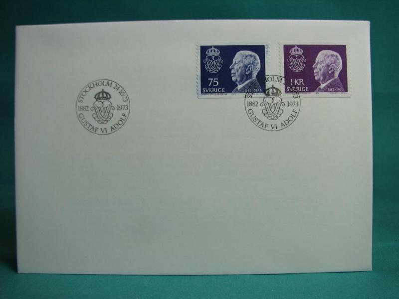Gustaf VI Adolf 24/10  1973  - FDC med Fint stämplade frimärken