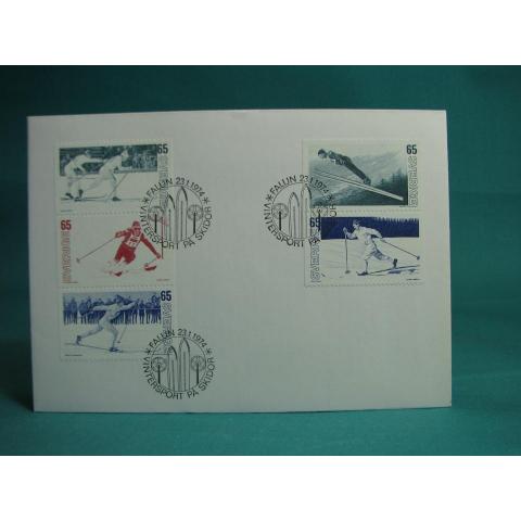 Vintersport på skidor Falun 23/1 1974  - FDC med Fint stämplade frimärken