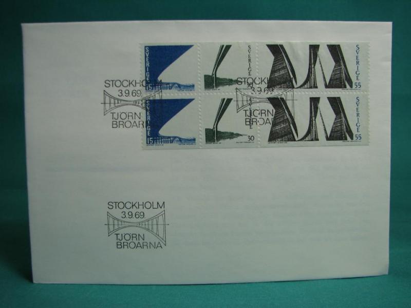 Tjörnbroarna 3/9  1969 - FDC med Fint stämplade frimärken