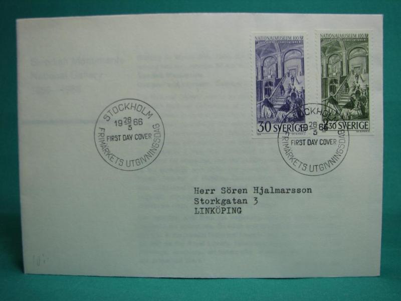 Nationalmuseibyggnanden 100 år 26/3  1966 - FDC med Fint stämplade frimärken