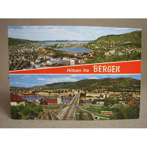 Flerbild Vyer över Bergen Buss Norge Äldre Oskrivit
