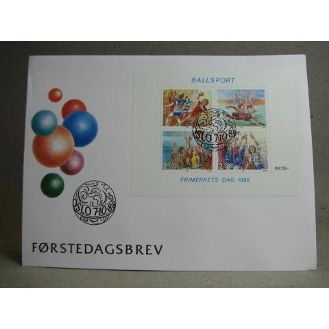 FDC Norge Oslo 7/10 1988  Bollsport  - Fin stämpel på 4 frimärken