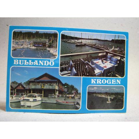 Bullandö Uppland / Äldre vykort - Bullandö Krogen Hamnmotiv båtar