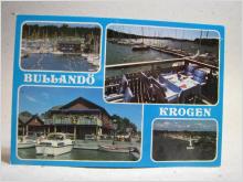 Bullandö Uppland / Äldre vykort - Bullandö Krogen Hamnmotiv båtar