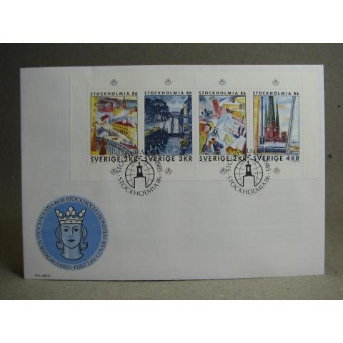 FDC Vinjett - 21/5 1985 Stockholmia 86  / med fin stämpel på 4 frimärken