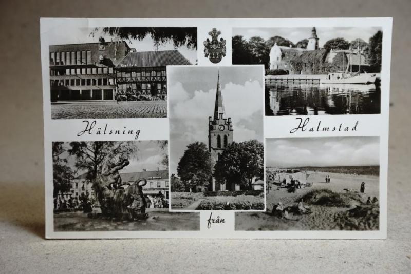 Halmstad flerbild   - Gammalt skrivet vykort 1950 - talet - Pressbyrån