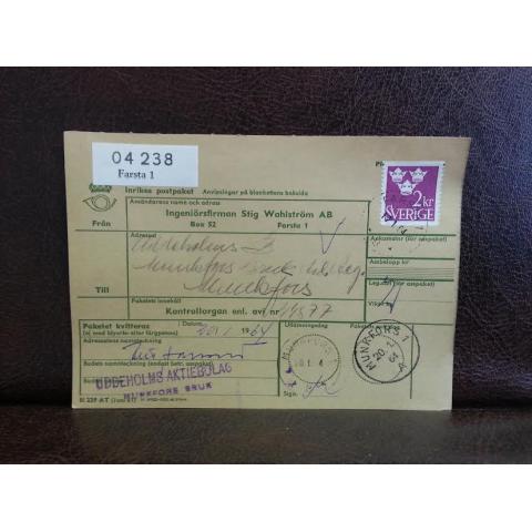 Frimärken  på adresskort - stämplat 1964 - Farsta 1 - Munkfors 