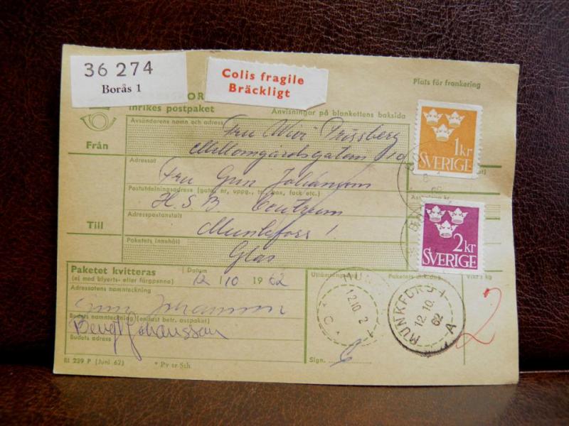 Frimärken på adresskort - stämplat 1962 - Borås 1 - Munkfors 1