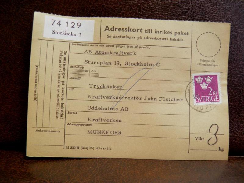 Frimärken på adresskort - stämplat 1962 - Stockholm 1 - Munkfors 