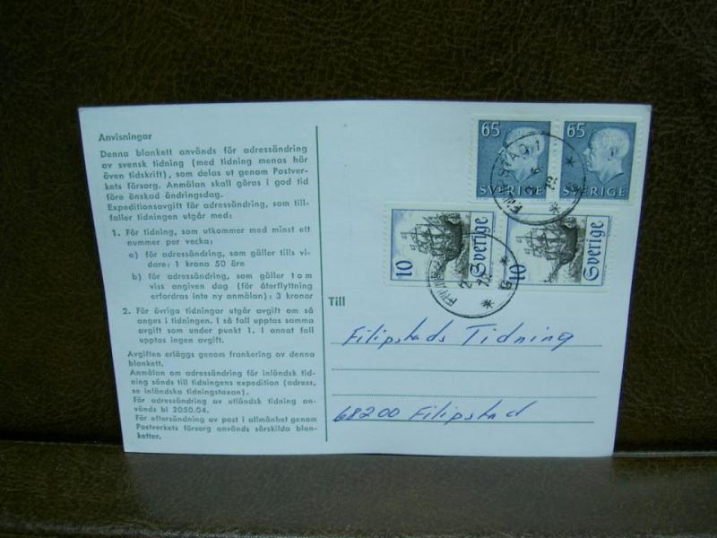 Paketavi med stämplade frimärken - 1972 - Filipstad 1 till Filipstad 