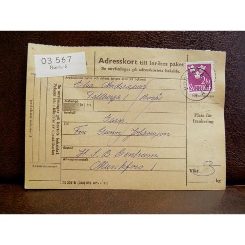Frimärken på adresskort - stämplat 1962 - Borås 6 - Munkfors 1